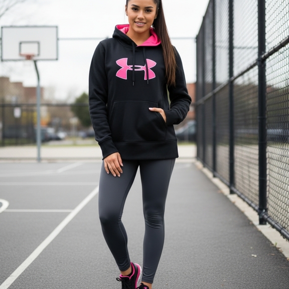 Under Armour Tops - Under Armour Black and Pink Hoodie